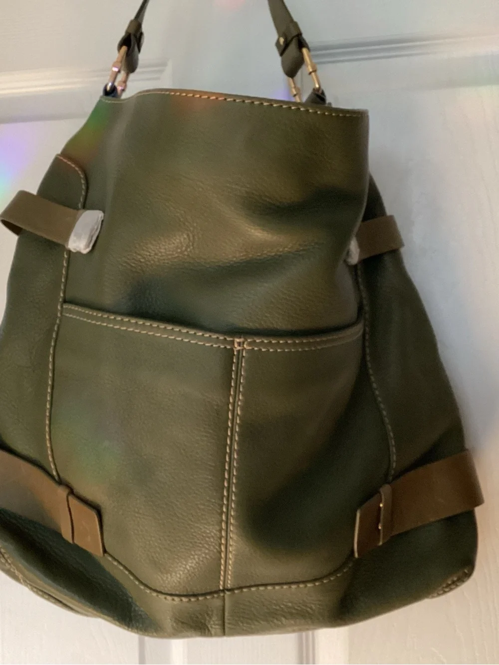 Michael Kors Olive Green Leather Messenger Bag